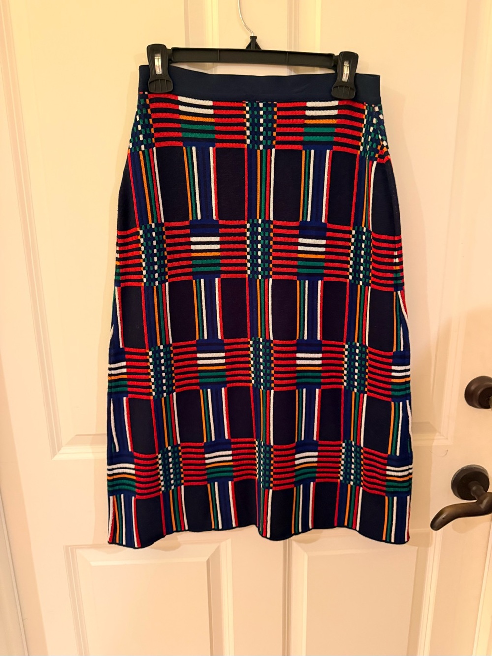 Tory Burch Sport plaid Navy Multicolor Geometric Knit Skirt